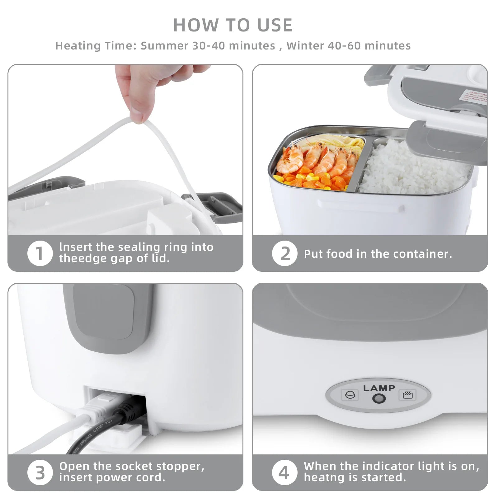 Stainless steel safe 220V electric lunch box food heating container, portable insulated lunch heater