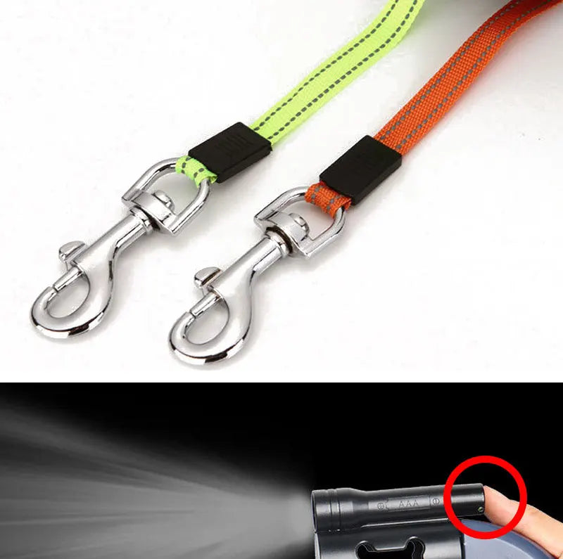 Automatic retractable two-end pet Dog leash with LED Light, 360 Swivel No Tangle for Each Adjustable Strap Auto Pet Leash Rope