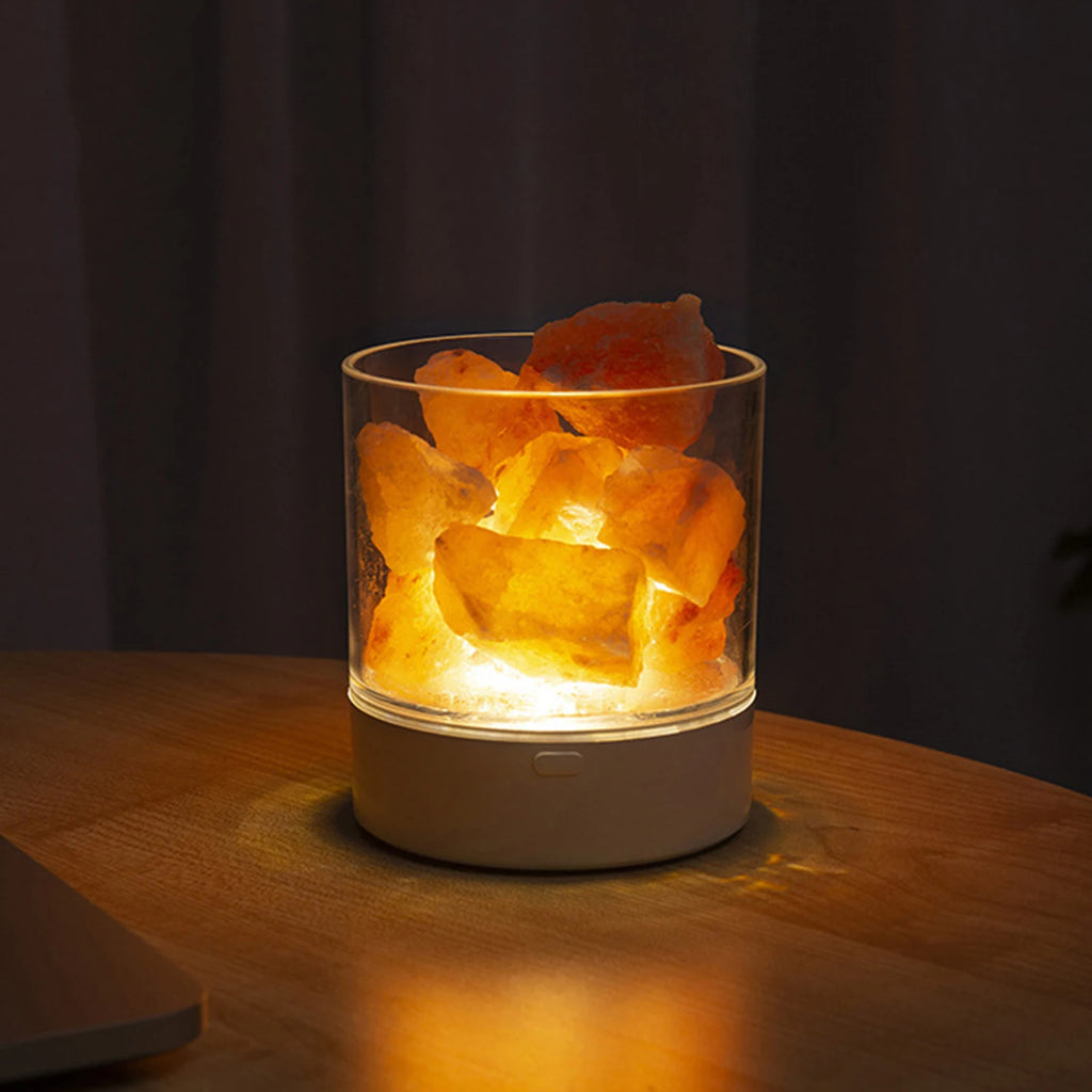 LED Rock Crystal Lamp Essential Oil Diffuser 7 Colors LED Crystal Salt Stone Night Light Home Office Bedroom Desktop Decoration