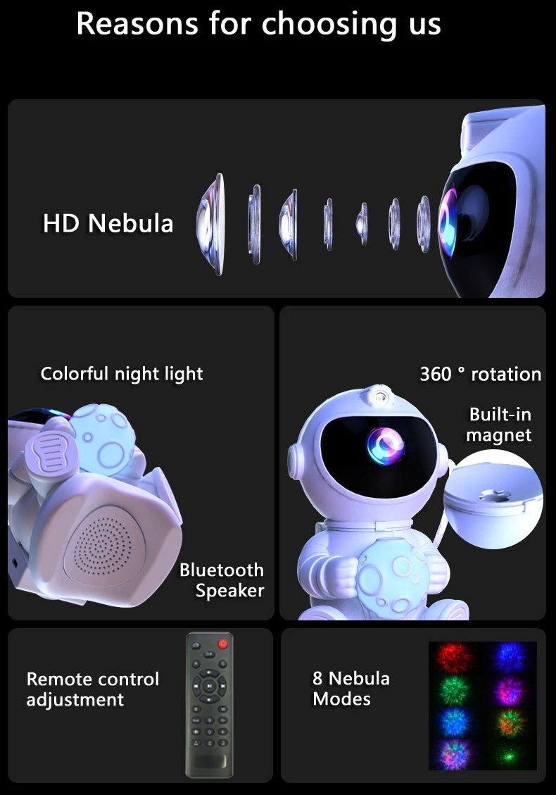 Astronaut LED Star Projector Night Light Galaxy Projectors Bluetooth Speaker for Bedroom Room Decor Kids Gift Starry Sky Lamp
