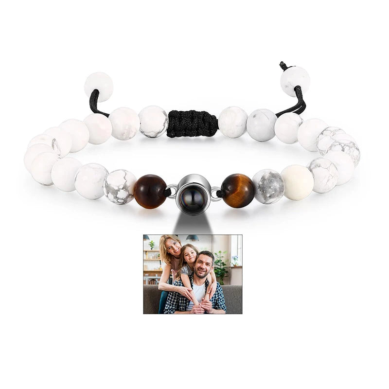 6mm Natrual Stone Custom Photo Projection Bracelet Personalized Beads Bracelets For Women Men Couples Anniversary Jewelry Gift