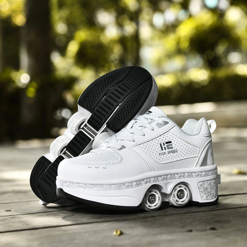 Unisex Four-Wheel Roller Skate Shoes Casual Deformation Parkour Sneakers Kids Skates Stage personalized Sport Roller Skate Shoes
