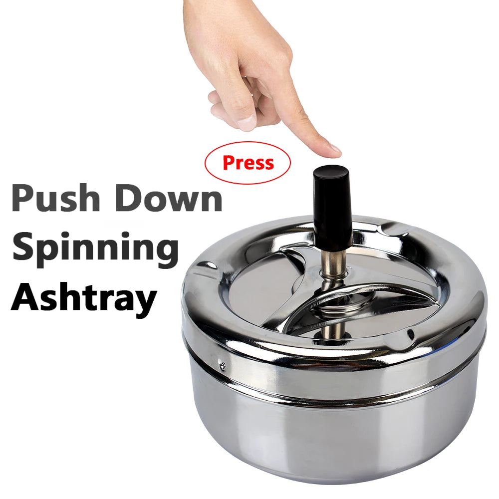 Spinning Plain Ashtray C igarette Ash Tray For Home Office Hotel C igarette Ashtray Stainless Steel Press Rotating Lid