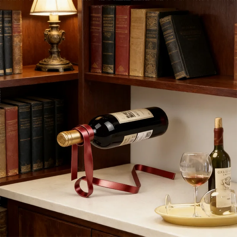 New Metal Ribbon Shaped Suspended Balanced Wine Bottle Rack Wine Display Rack Exquisite Durable Party Banquet Desktop Decoration