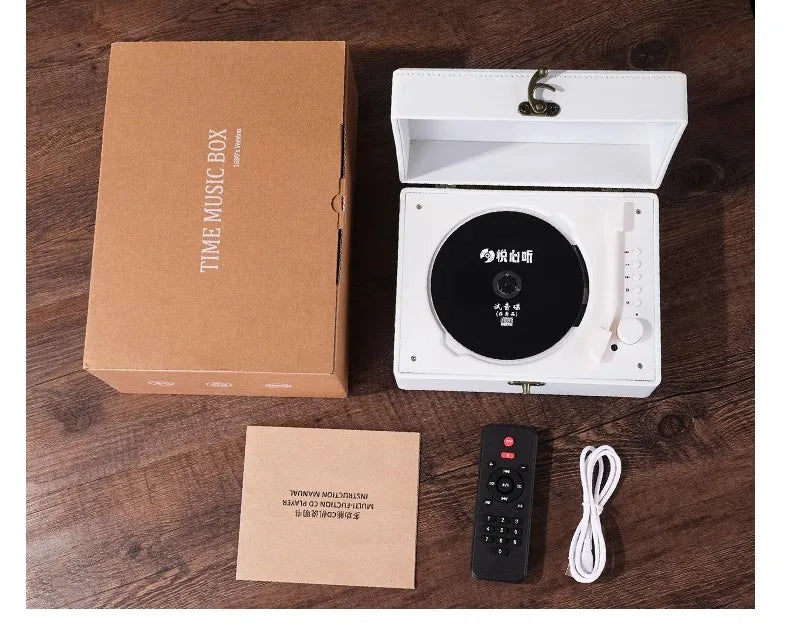 Vintage Leather CD Player Two-way Bluetooth 5.0 Built-in Speaker Portable Rechargeable CD Music Player USB Lossless Player