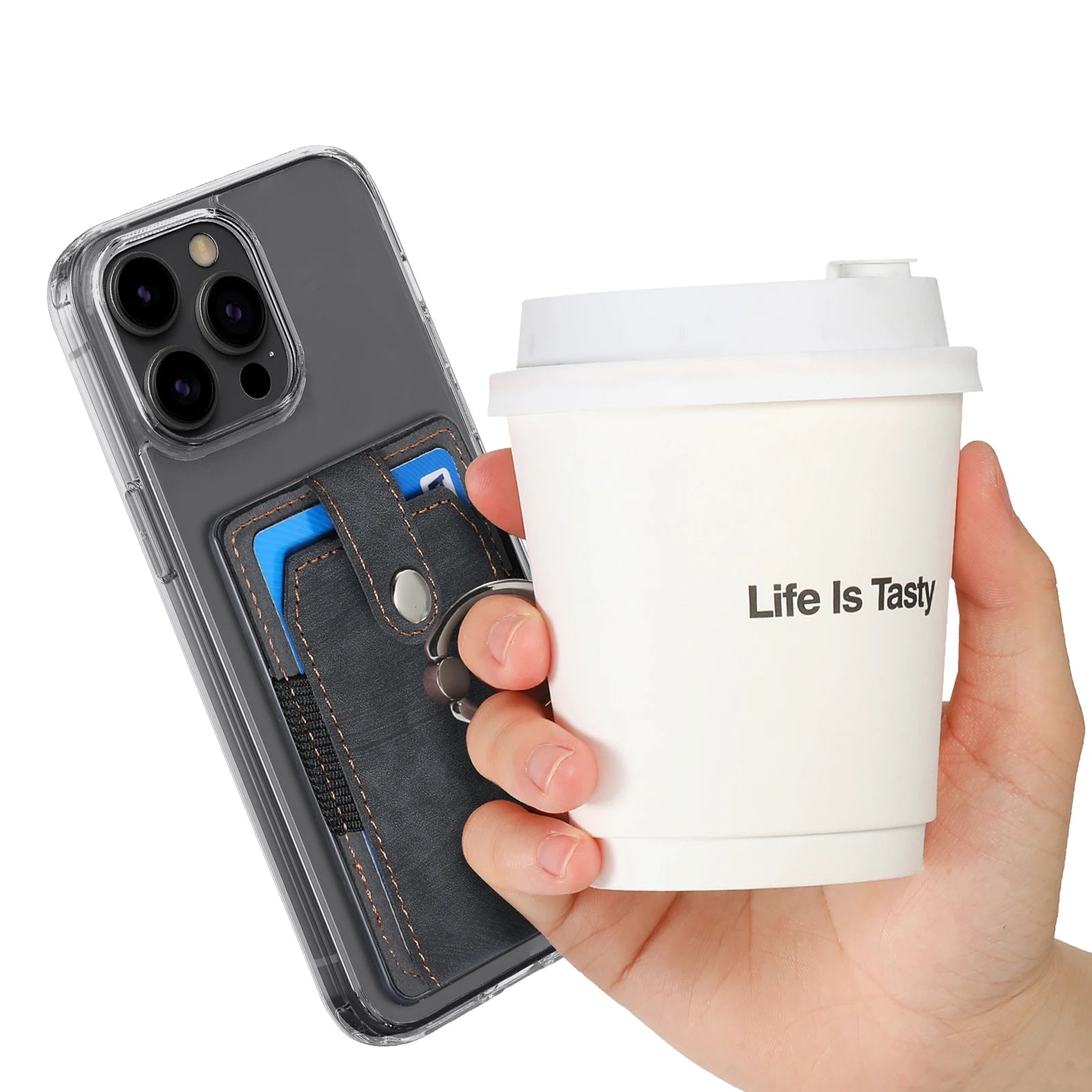 Phone Holder Wallet Case Card Slot Holder PU Leather Back Sticker Adhesives With Ring Stand For Mobile Phone iPhone Samsung