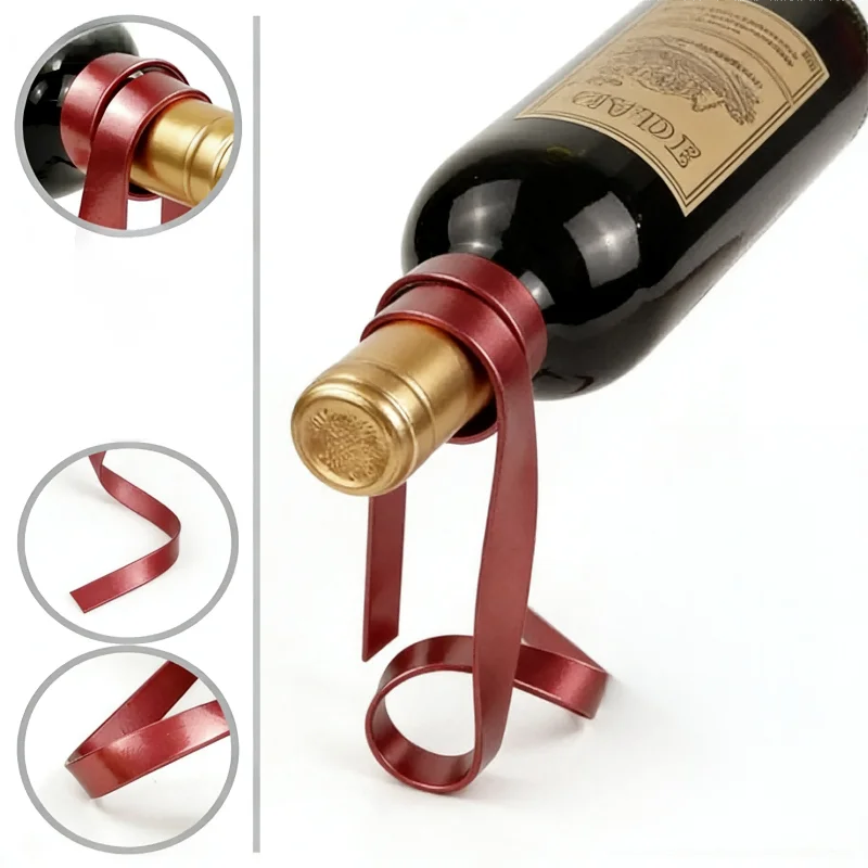 New Metal Ribbon Shaped Suspended Balanced Wine Bottle Rack Wine Display Rack Exquisite Durable Party Banquet Desktop Decoration