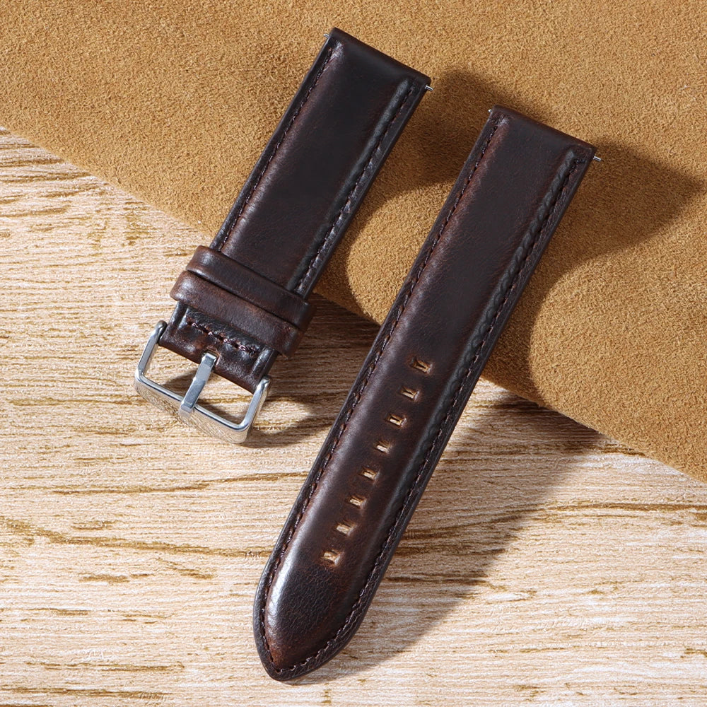 Retro Leather Watch Band 20mm 22mm 18mm 24mm 26mm for Seiko Smartwatch Bracelet Universal Wristband Quick Release Cowhide Strap