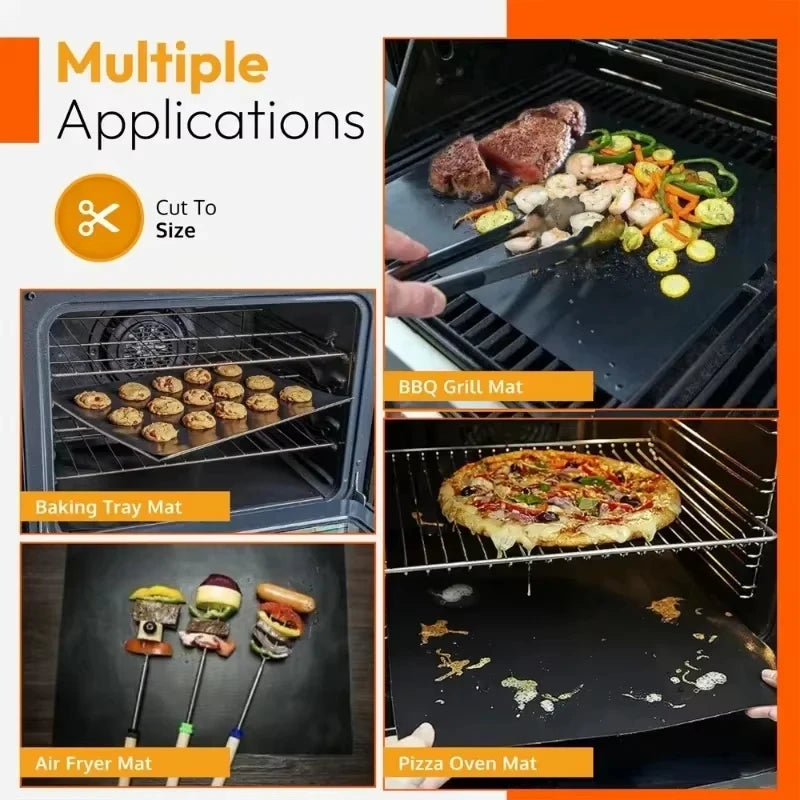 BBQ Mats Oven Bottom Liners Reusable Non-stick Baking Mats Outdoor Party Protective Mats Kitchen Tools Heat Resistant Grill Mats