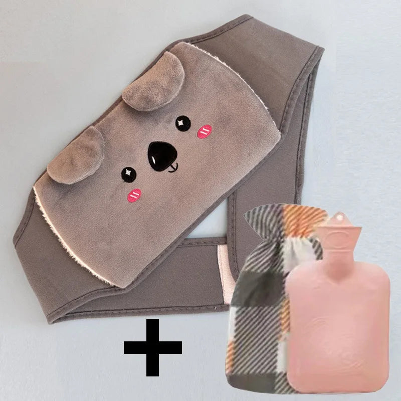 3-Piece Set Filling Water Type Hot Water Bag Hot Water Bottle Cover Plush Animal Belt Winter Menstrual Women Belly Hand Warmer