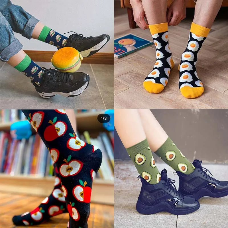 10 pairs of food pattern men's socks irregular color women's socks street trend skateboarding socks
