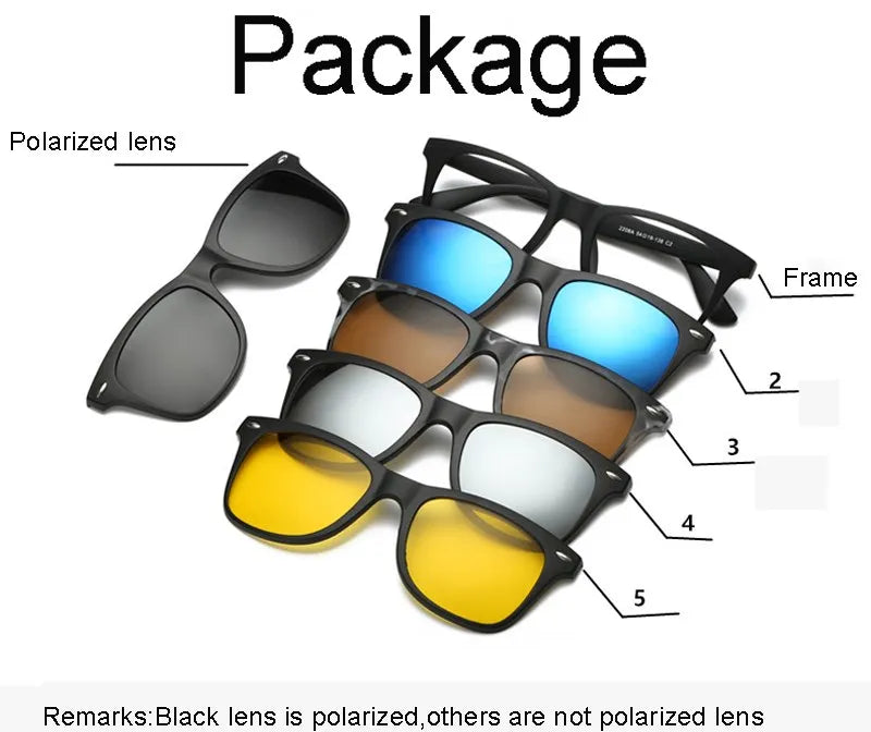 HJYFINO 5 lenes Magnet Sunglasses Clip Mirrored Clip on Sunglasses clip on glasses Polarization Clip Custom Prescription Myopia
