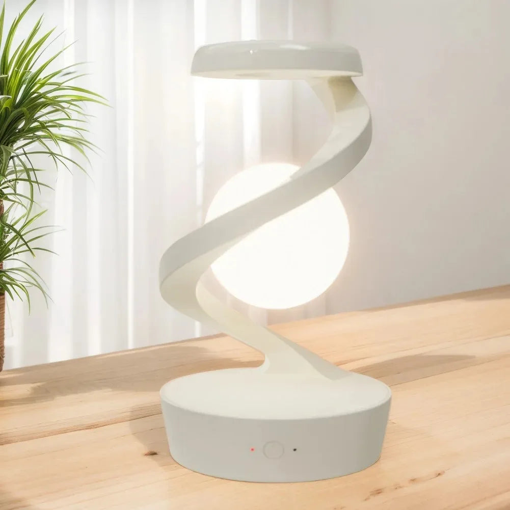 LED Moon Mood Light Suspended Rotating RGB Atmosphere Desk Lamp with Wireless Mobile Charging Bedroom Game Room Decorative Light