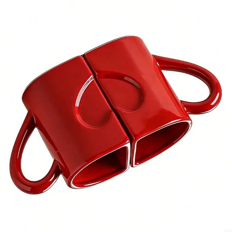 Pack of 2 Heart Puzzle Designs Ceramic Mugs Comfortable Handle Coffee Cup for Couples Romantics Valentine Gift HX6C