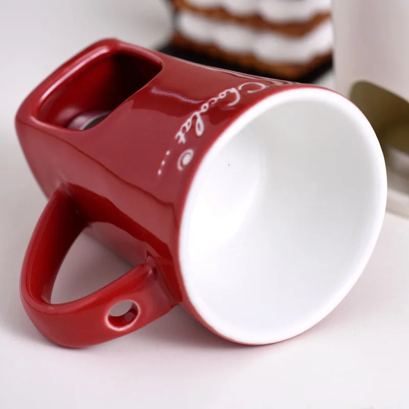 130ml Ceramic Chocolate Fondue Cup with Fork European Candle Heating Mug Creative Food Warmer for Cheese Coffee