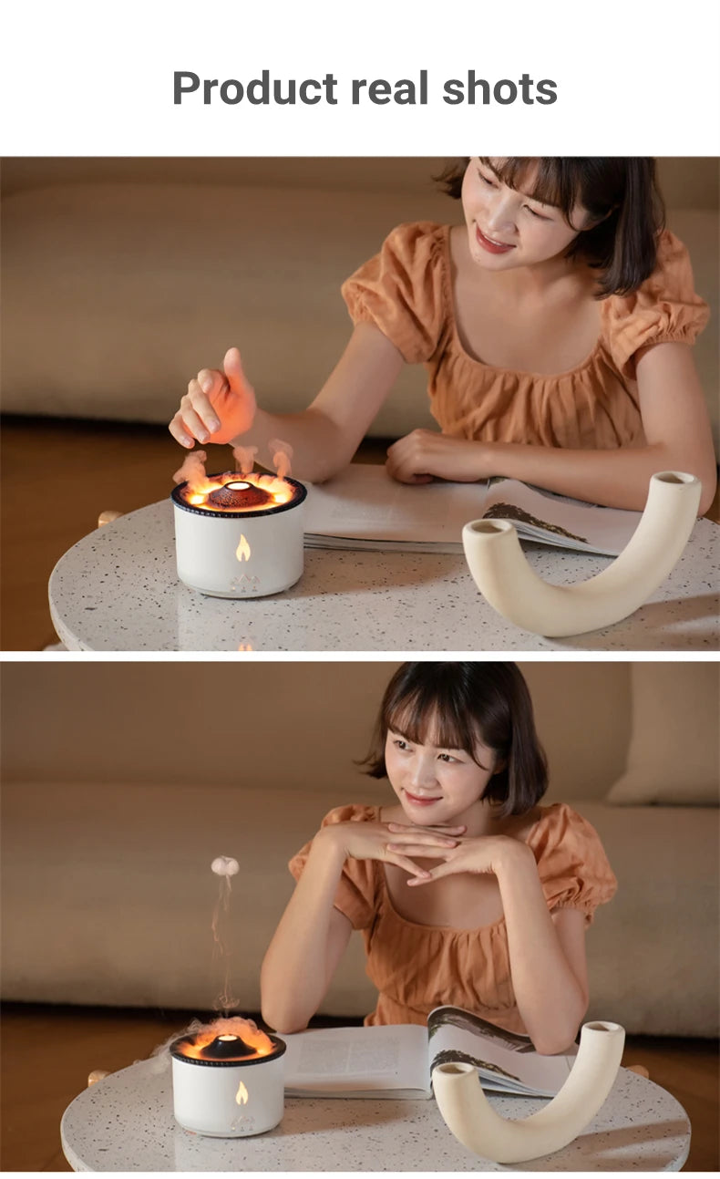 Office Home Desktop Air Humidifier Electric Aroma Essential Oil Diffuser with Flame Lamp Volcano Eruption Fragrance Machine