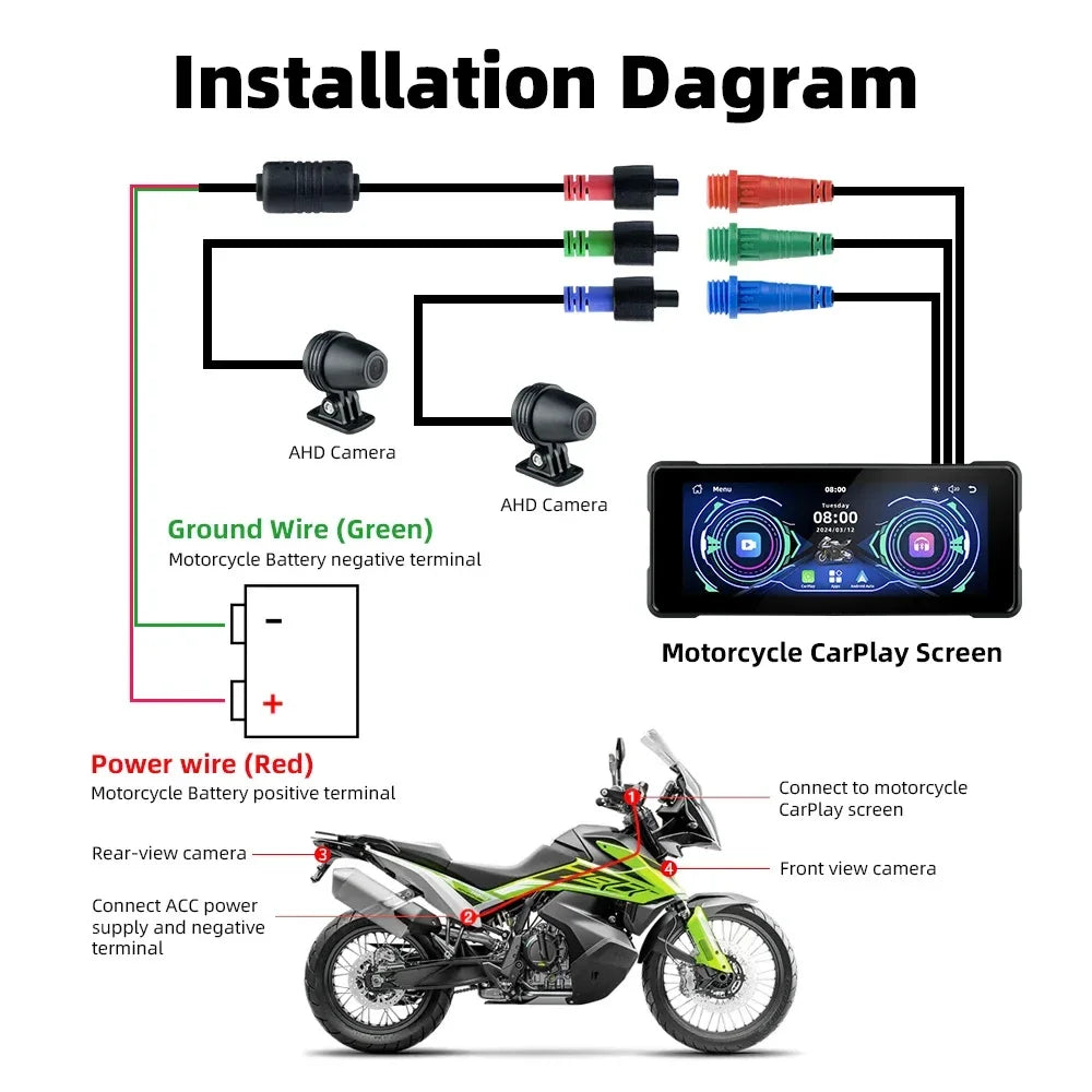 Srnubi 7 Inch Motorcycle Portable Navigation GPS Wireless Carplay Android Auto IP67 Waterproof Motorcycle Touch Screen Display