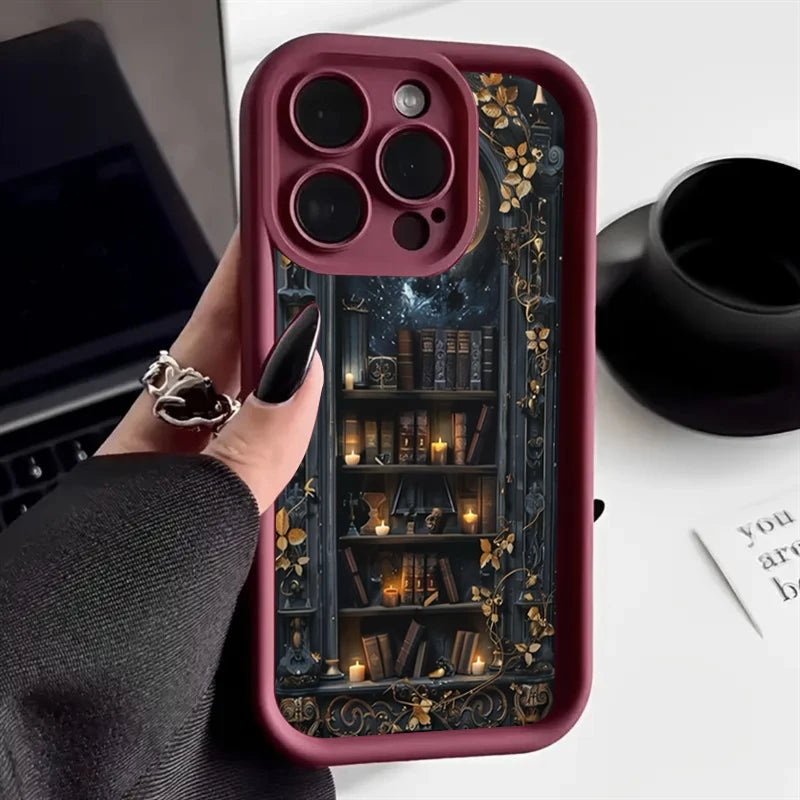 Creative Bookshelf Phone Case for iPhone 16 15 14 13 12 11 Pro Max Mini XR XS X 7 8 6 6s Plus Soft TPU Back Cover