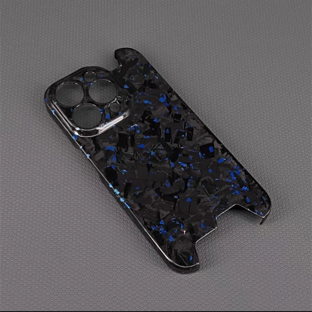 Glossy Forged Ultra Thin Genuine Pure Carbon Fiber Cover For iPhone 15 14 16 Pro Max Glitter Bling Irregular Shockproof Case
