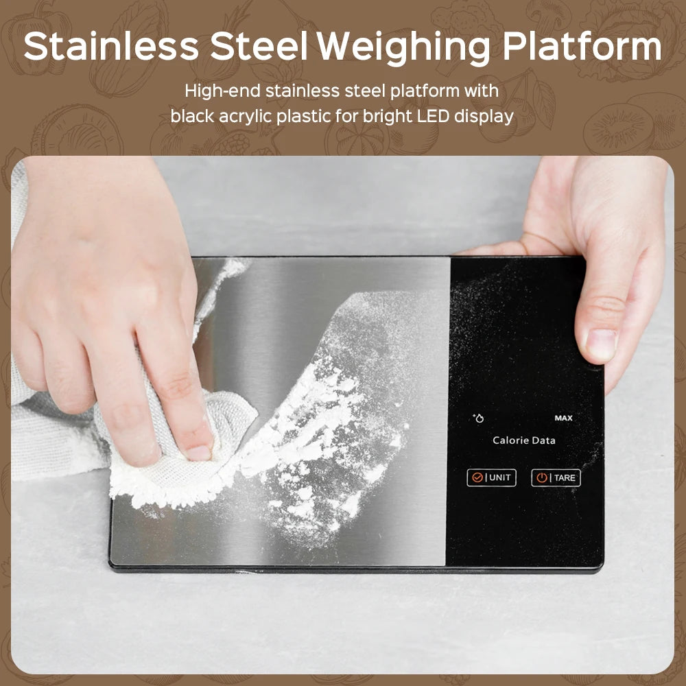 11LB / 5kg Stainless Steel Kitchen Food Scale Smart Kitchen Scale Food Calorie Nutritional Calculator Cooking Baking Scales