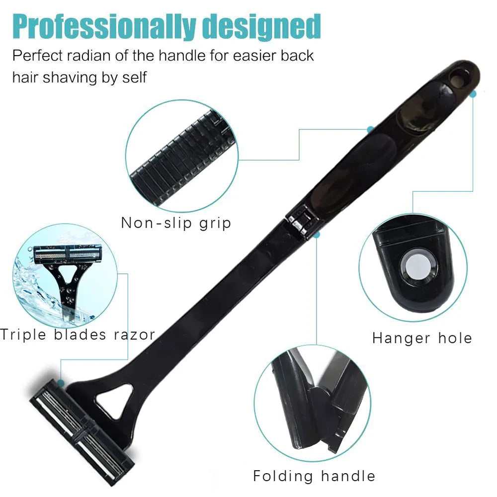 Safety Long Handle Folding Back Shaver Body Shaver Back Hair Trimmer Body Leg Back Razor Shaver Epilator Hair Removal Tool
