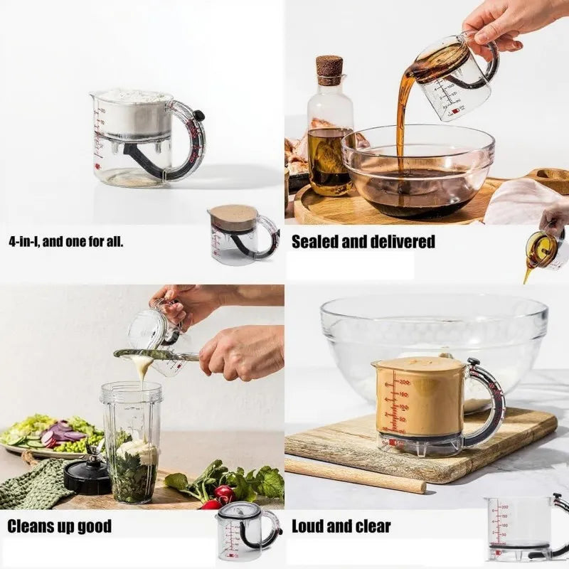 Adjustable Measuring Cup Multi-Functional Measuring Cup with Scraper-Style Seal Base Measurings Cube Cups for Cooking Kitchen