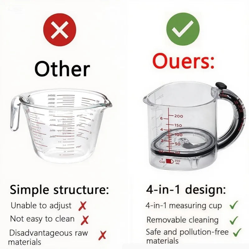 Adjustable Measuring Cup Multi-Functional Measuring Cup with Scraper-Style Seal Base Measurings Cube Cups for Cooking Kitchen