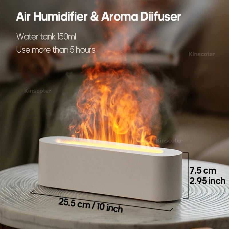 KINSCOTER Realistic Colorful Flame Aromatherapy Diffuser Aroma Essential Oil 150ml USB Air Humidifie Purifier Air Freshener