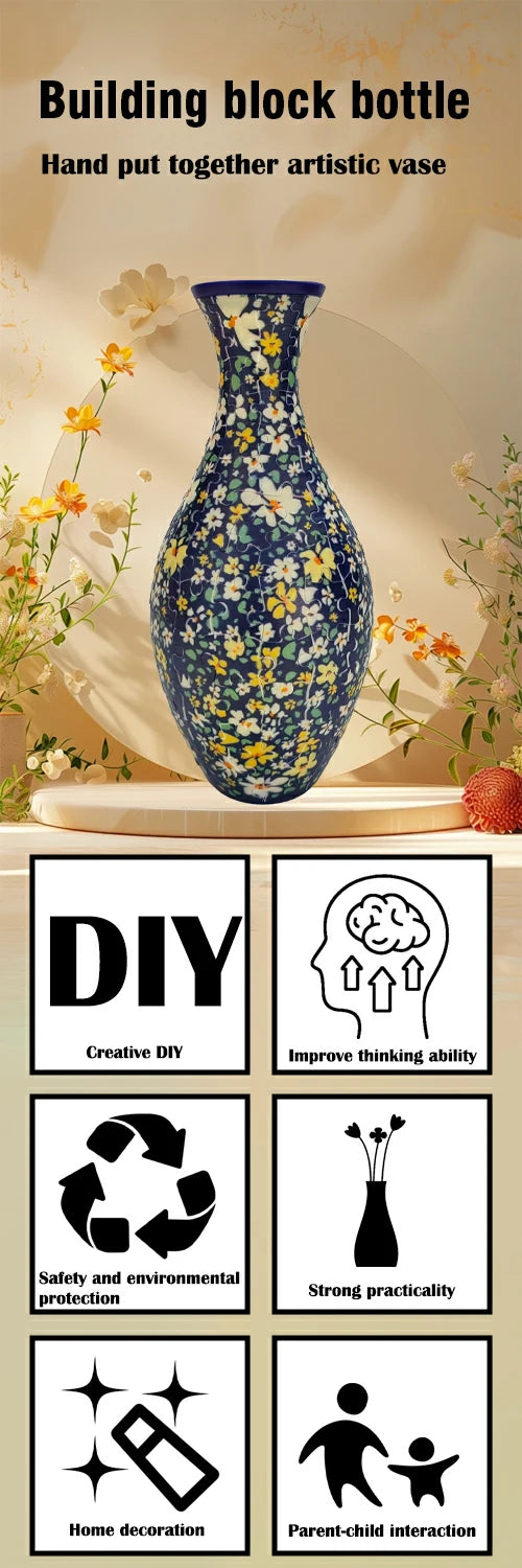 3D Puzzle Vase Home Decoration Christmas Gifts DIY Chinese Vase for Bouquet Flowers Creative Handmade Flower Vase Puzzle Toys