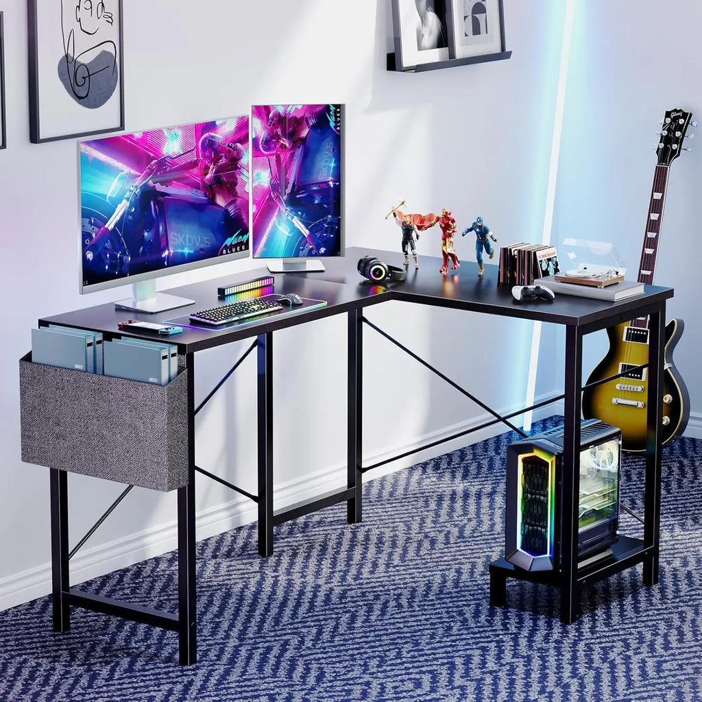 L-Shaped Gaming Desk with CPU Stand and Side Bag, Black, 50-Inch for Home Office Dorm