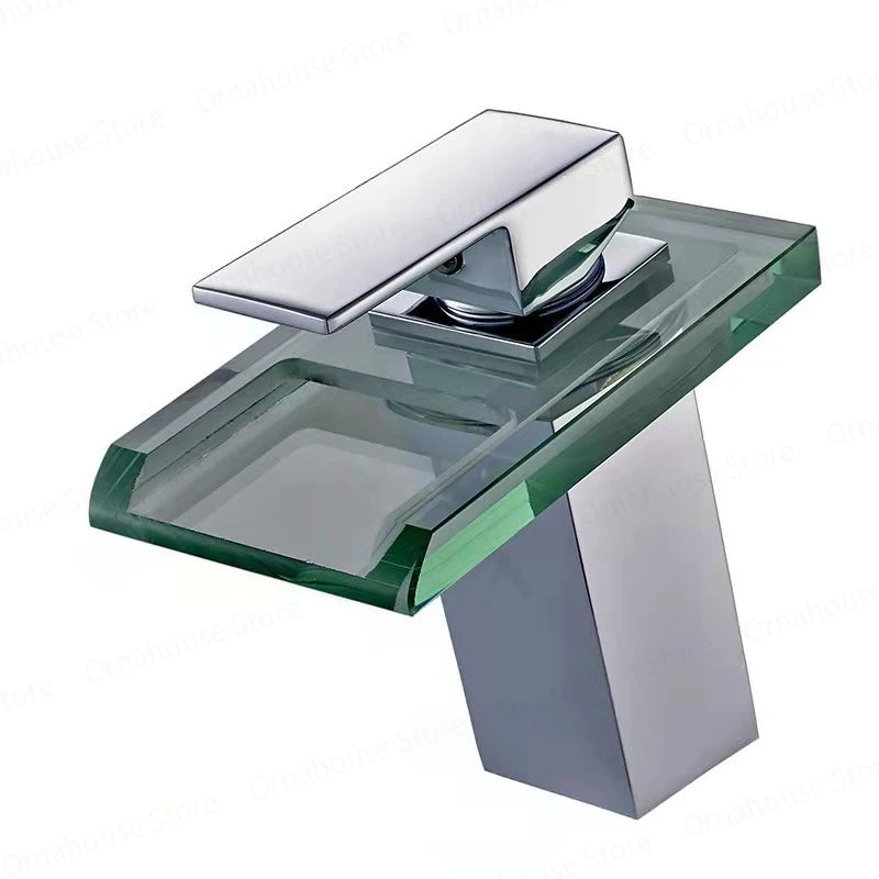 Luxury LED Color Changing Waterfall Basin Sink Faucet Led Light Polished Tap Basin Deck Mounted Sink Mixers 3 Colors Change