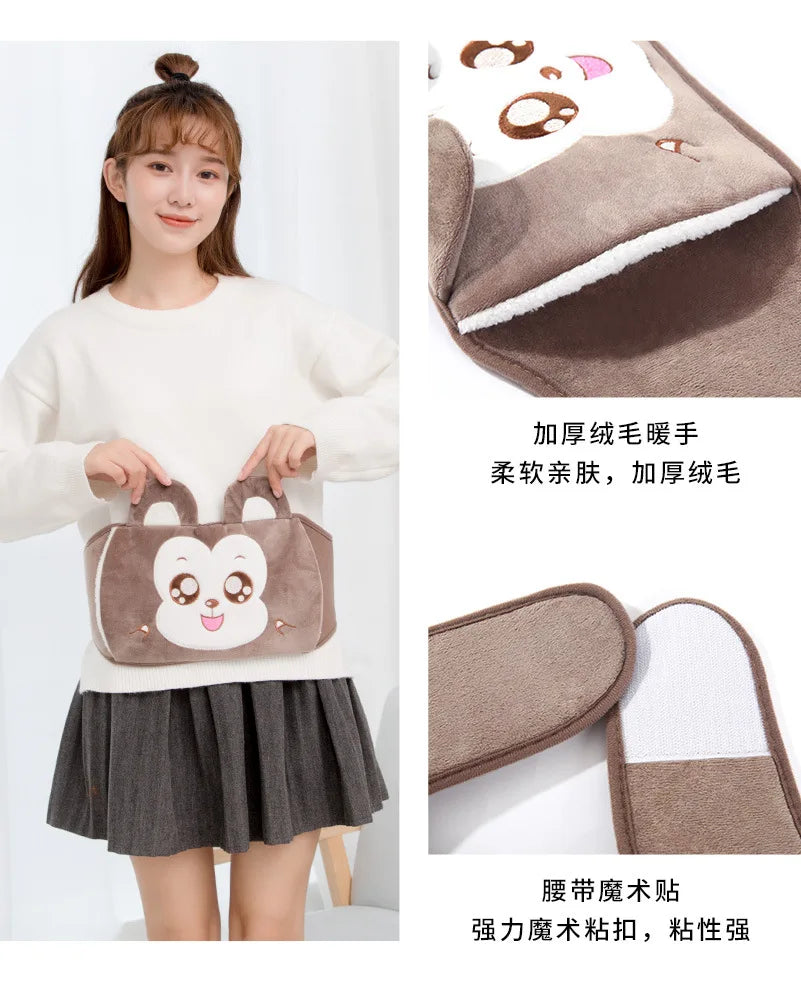 3-Piece Set Filling Water Type Hot Water Bag Hot Water Bottle Cover Plush Animal Belt Winter Menstrual Women Belly Hand Warmer