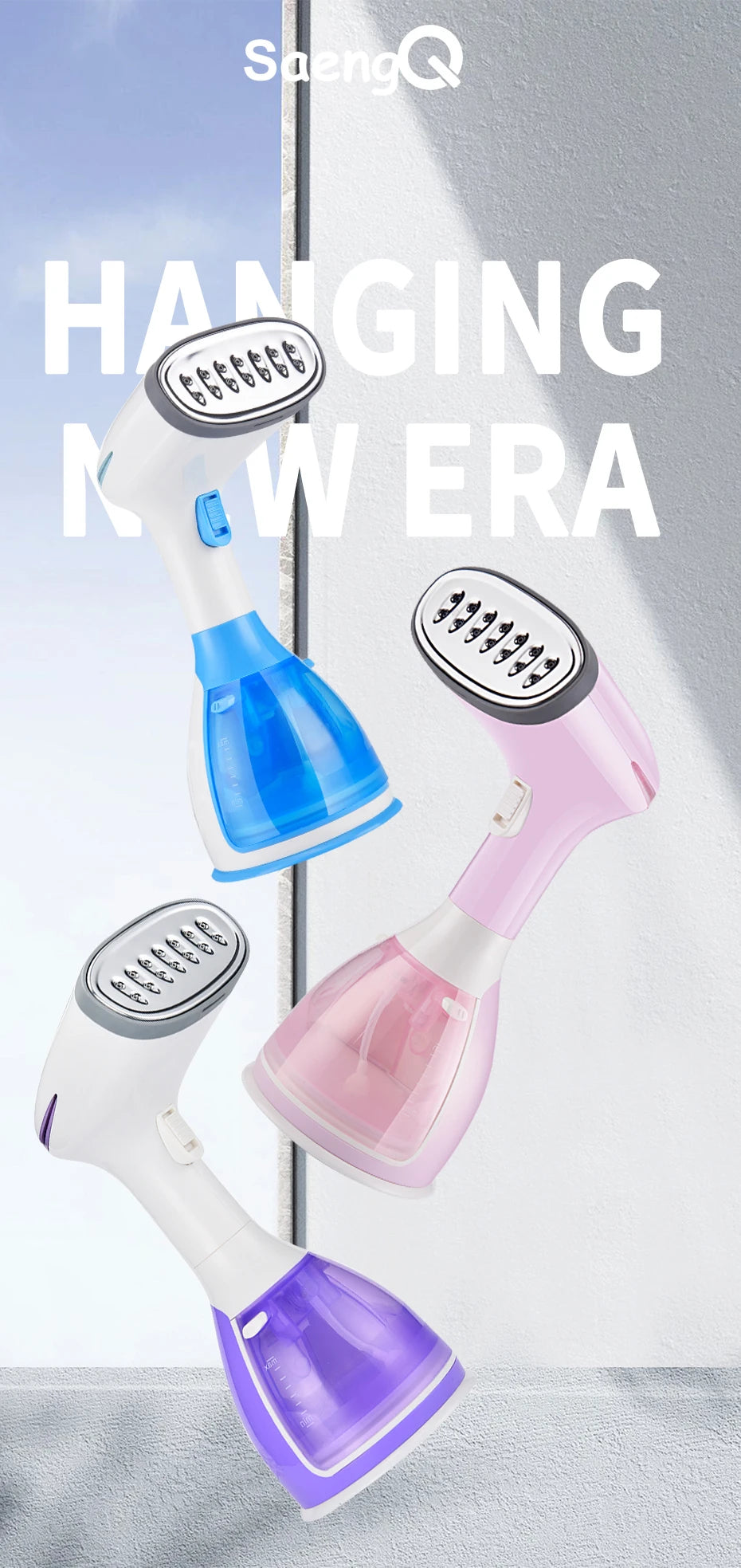 saengQ Handheld Garment Steamer 1500W Household Fabric Steam Iron 280ml Mini Portable Vertical Fast-Heat For Clothes Ironing
