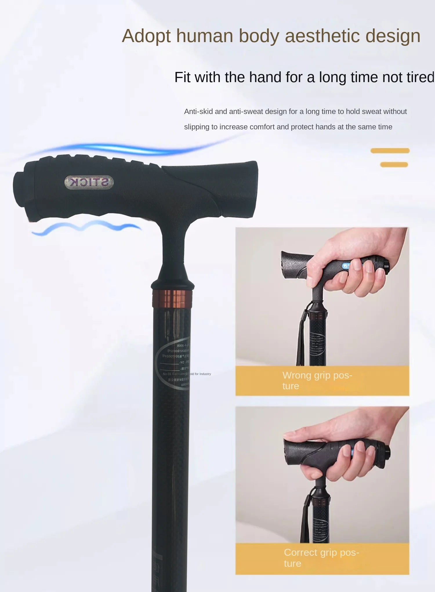 Carbon Fiber crutches for Walking Stick with Light Elderly Hiking Cane Night Lighting Stretchable cane with lamp for Walking Saf