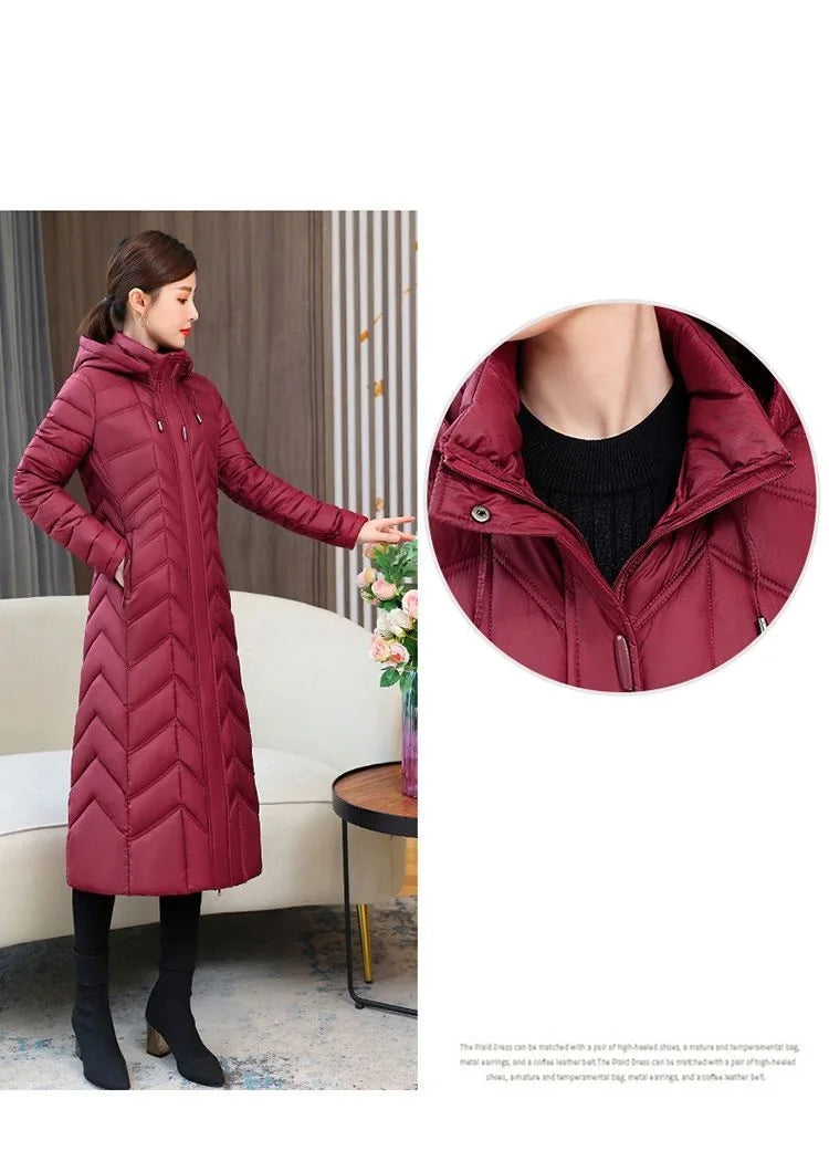 2025 NEW Winter Hooded Down Jacket 5XL Women's Warm Parka Fashion Down Cotton Women Long Coat Slim Temperament Female Overcoat