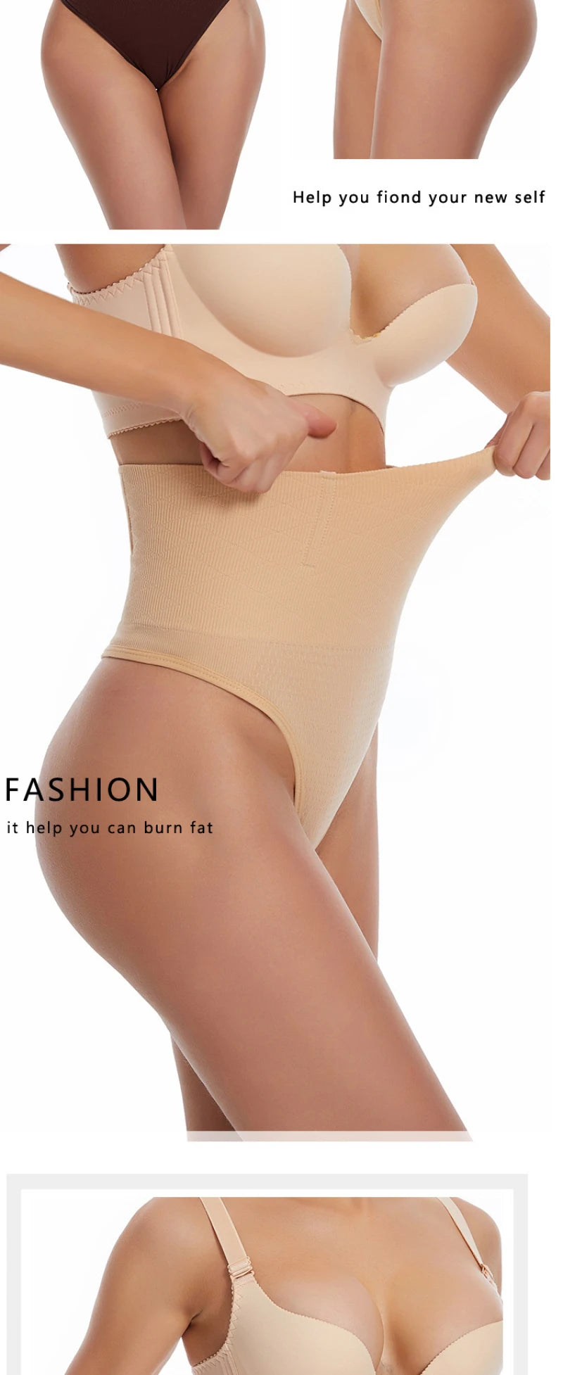 Thin Thong Women's Strong Hip Lift Tummy Control Panties with Fishbone Steel Boning Waist Cincher Mid-High Waist Shaper