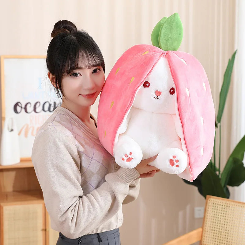 Kawaii Fruit Transfigured Bunny Plush Toy Cute Carrot Strawberry Turn Into Rabbit Plush Toy Kids Birthday Christmas Gift