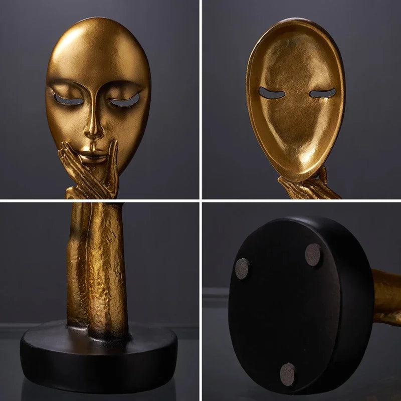 Accessories for home decoration silence is Gold statue for decoration statue of human face sculpture abstract African decoration