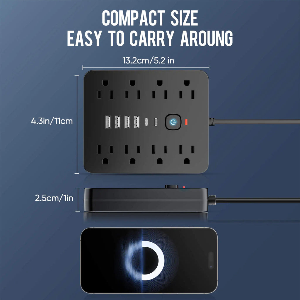 14-in-1 Multifunctional Power Strip with Switch & Surge Protection,  with 8AC Outlets & 4 USB & 2 Type-C Ports travel charger