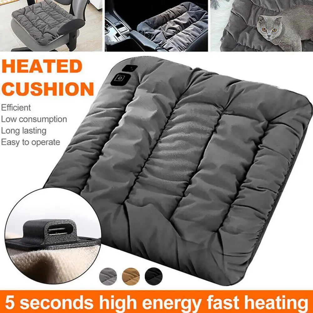 Car Heated Seat Cushion Winter Plush Seat Cushion Quick-Heating For Car, Home, 12V USB Electric Heating Single Pad