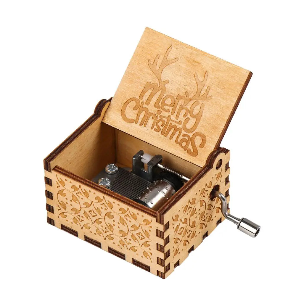 Vintage Engraving Wooden Music Box Hand-cranked Music Box Can't Help Falling in Love Music Box Wife Birthday Valentines Day Gift