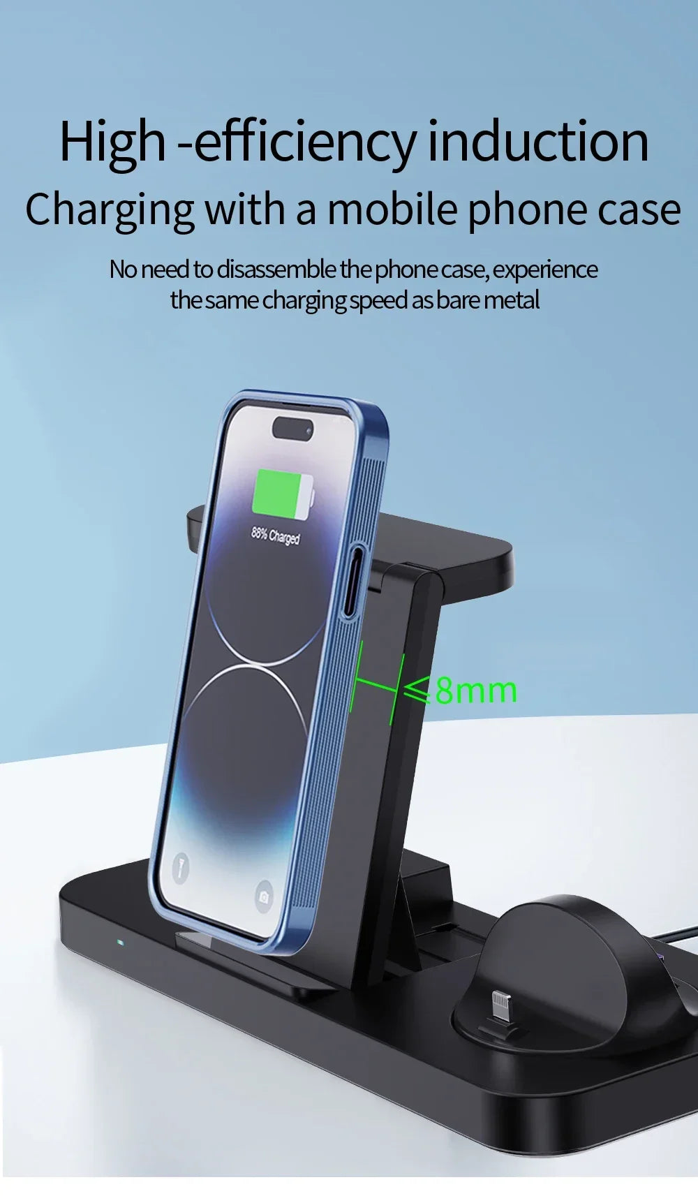 Foldable 6 In 1 Wireless Charger Stand For iPhone 15 14 13 12 11 X Apple Watch 8 7 6 5 4 3 2 Airpods Fast Charging Dock Station