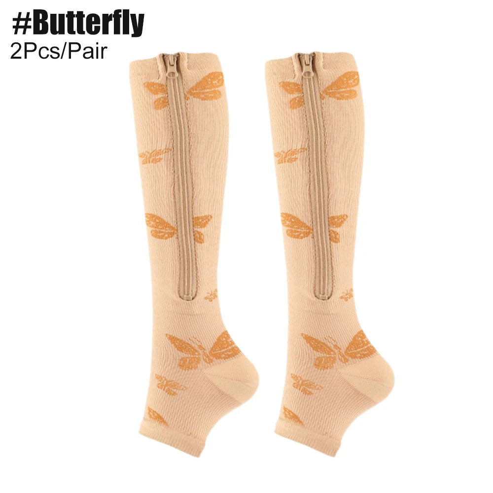 Zipper Compression Socks,15-20 mmHg Knee High Compression Socks for Men Women,Close Toe Support Socks for Varicose Veins,Edema