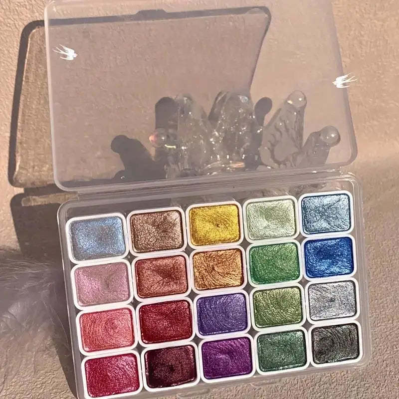 20 Colors Metal Watercolor Painting Set, Portable Box With Shiny Pearls Solid Watercolor Painting, And Art Supplies, Watercolor