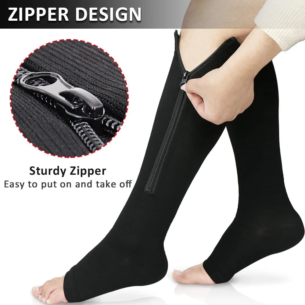 Zipper Compression Socks,15-20 mmHg Knee High Compression Socks for Men Women,Close Toe Support Socks for Varicose Veins,Edema