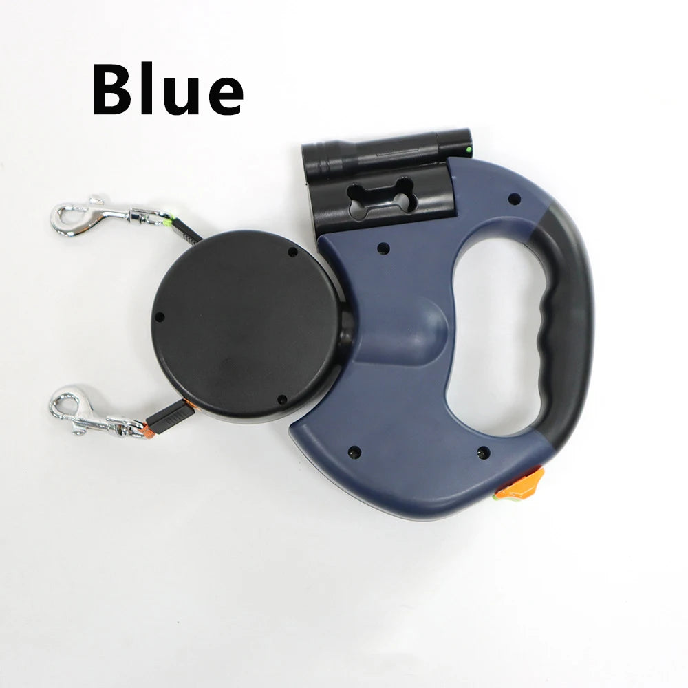 Auto Retractable Double-Ended Dog Leash 3m with LED Flashlight Waste Bag Box Roulette 360 Degree Dual Traction Rope Pet Supplies