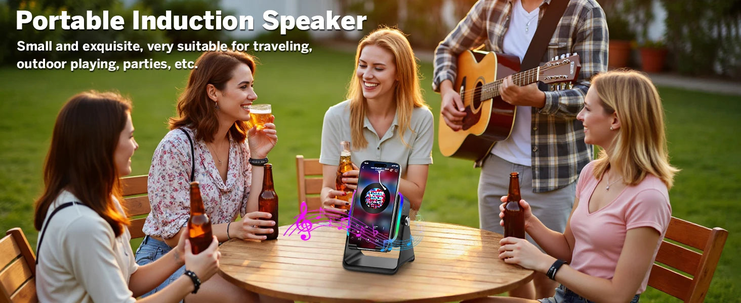 NEW 5 In 1 Auto-induction Wireless Induction Speaker 8 Mode RGB Light Phone Stand Surround Sound Portable Bluetooth Phone Holder