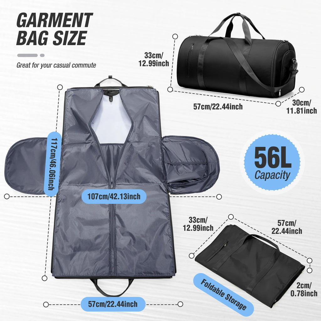 Foldable Convertible Garment Duffle Bag for Travel - 2-in-1 Hanging Suit Organizer & Carry-On Duffel Luggage Business Travel Bag