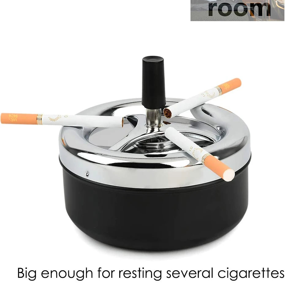 Cool Ashtray Stainless Steel Push Down Spinning Ashtray Self-Cleaning Ashtray With Lid Cover Ash Tray for Cigarette Smoking