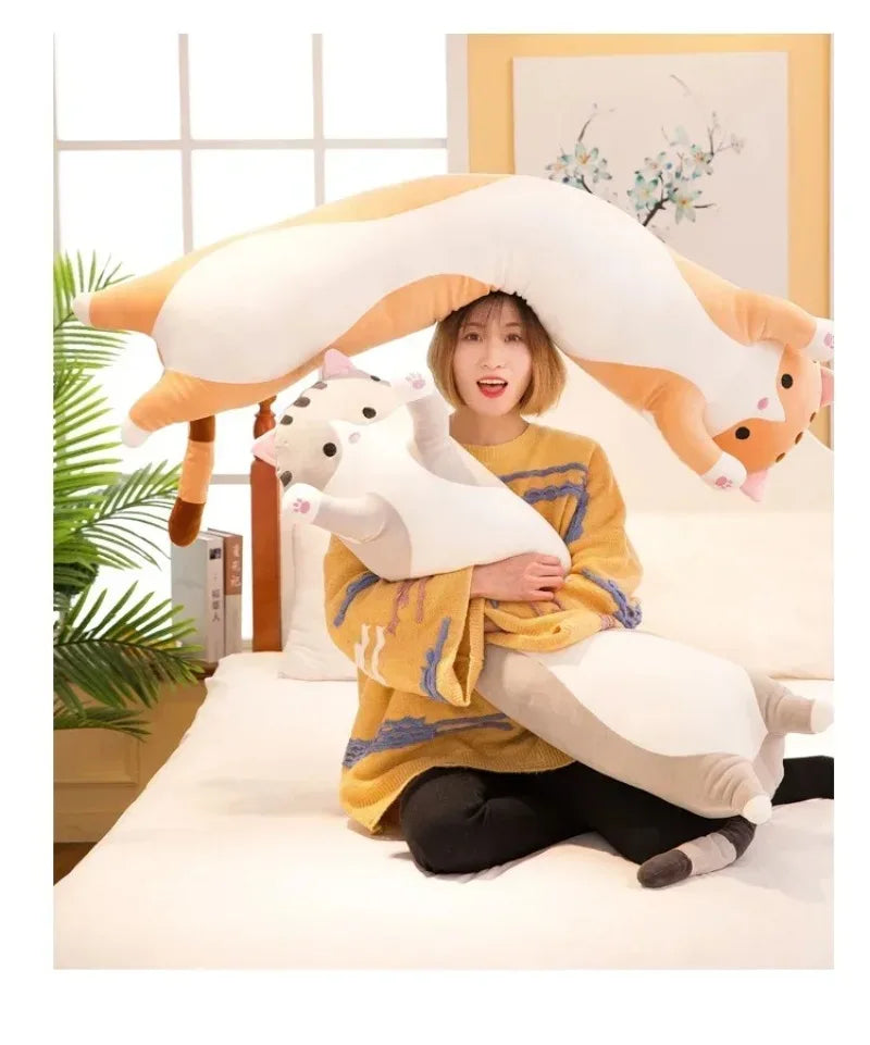 Long Cat Plush Body Pillow Creative Cute Animal Stuffed Cushion Soft Sofa Decorative Throw Pillow Large Sleeping Cushion Decor